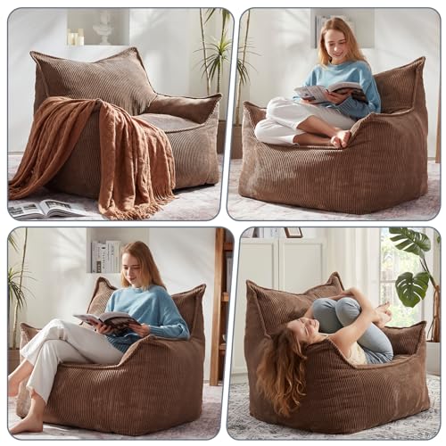 Giant Bean Bag Chair Sofa for Adults Teens, Comfy Corduroy Large Bean Bag Chairs with Armrests for Bedroom Living Room