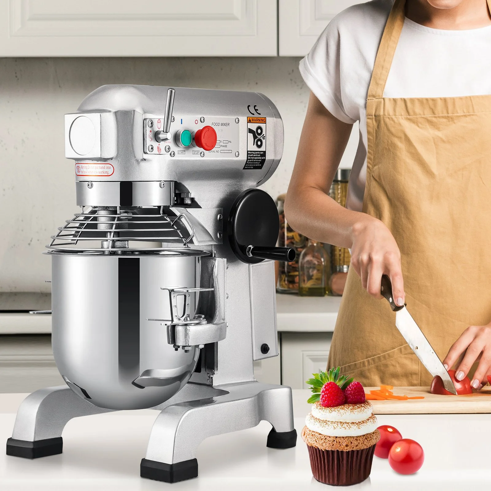 VEVOR Commercial Food Mixer, 15Qt 600W, 3 Speeds Adjustable, Heavy Duty 110V, Stainless Steel Bowl Dough Hooks Whisk Beater