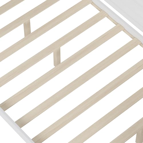 Bellemave Twin Corner Bed Frame with Storage Shelves and Desk, Wood Twin Size Daybed with Bookcase and Drawers and Storage, Gray