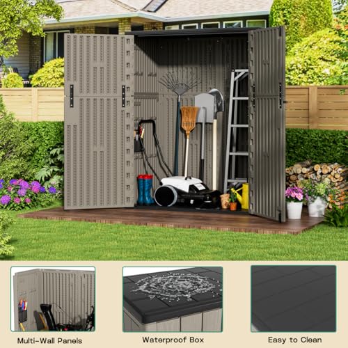 KINYING Outdoor Vertical Storage Shed,57 Cu.ft Outdoor Storage Cabinet Waterproof,Resin Sheds & Outdoor Storage Clearance for Garden,Patio,Backyard