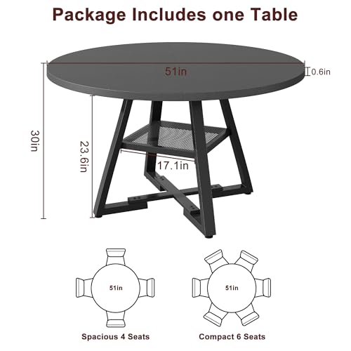 Round Dining Table for 4,Kitchen Dining Room Circle Dinner Pedestal Table,Space Saving Wood Kitchen & Dining Room Furniture (Vintage, 47In)