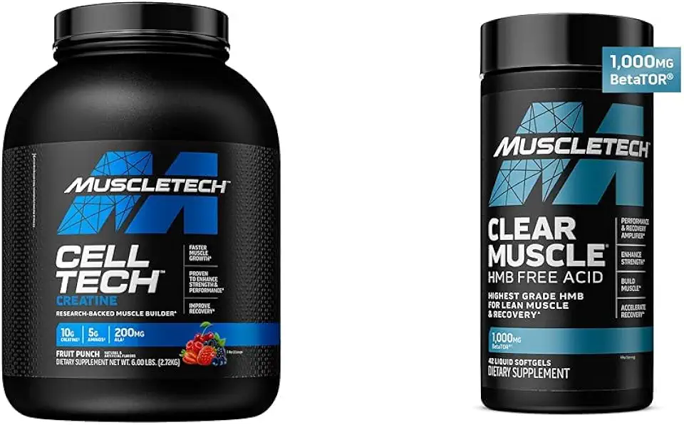 MuscleTech Cell-Tech Creatine Powder & Clear Muscle HMB Supplements, Muscle Builder & Recovery Drink for Men & Women, 6 lbs Powder & 42 Softgels