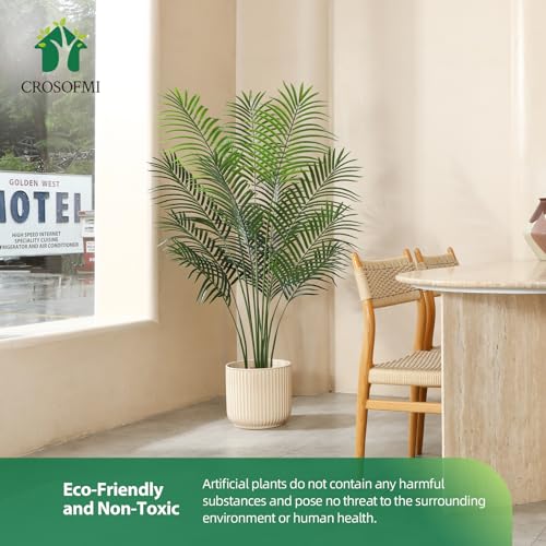 CROSOFMI Artificial Areca Palm Plant 6 Ft Fake Palm Tree with 13 Leaves Faux Yellow Palm in Pot for Indoor Outdoor House Home Office Modern