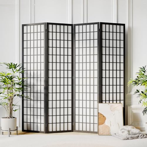 JOSTYLE Room Divider Wall Shoji Screen, 6 Panel Folding Privacy Screen for Room Separation, Japanese Wood Room Divider, 5.9 Ft, Natural