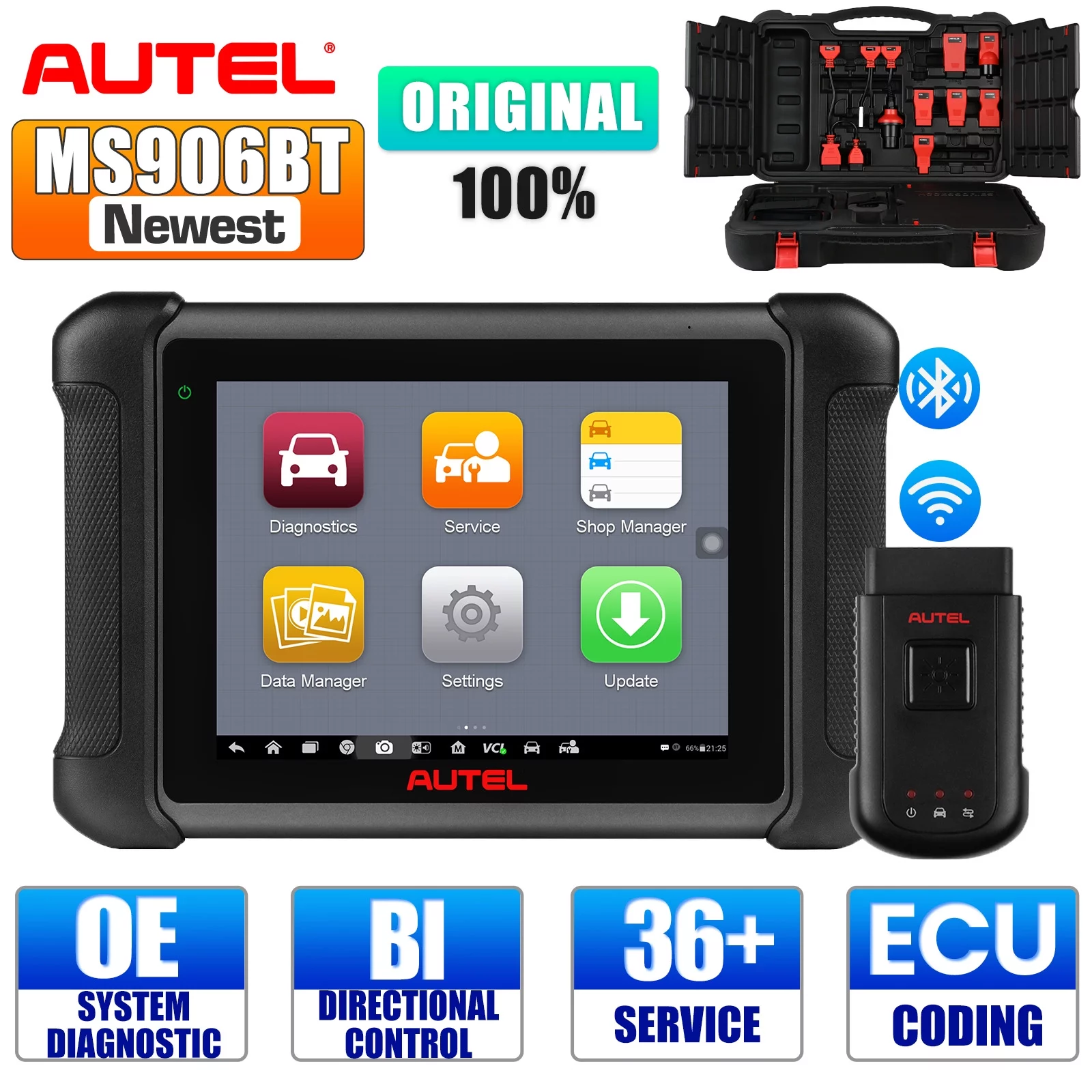 Autel Scanner MaxiSys MS906BT Auto Diagnostic Scan Tool, ECU Coding, Bi-Directional, Upgraded of MS906/ MK906BT