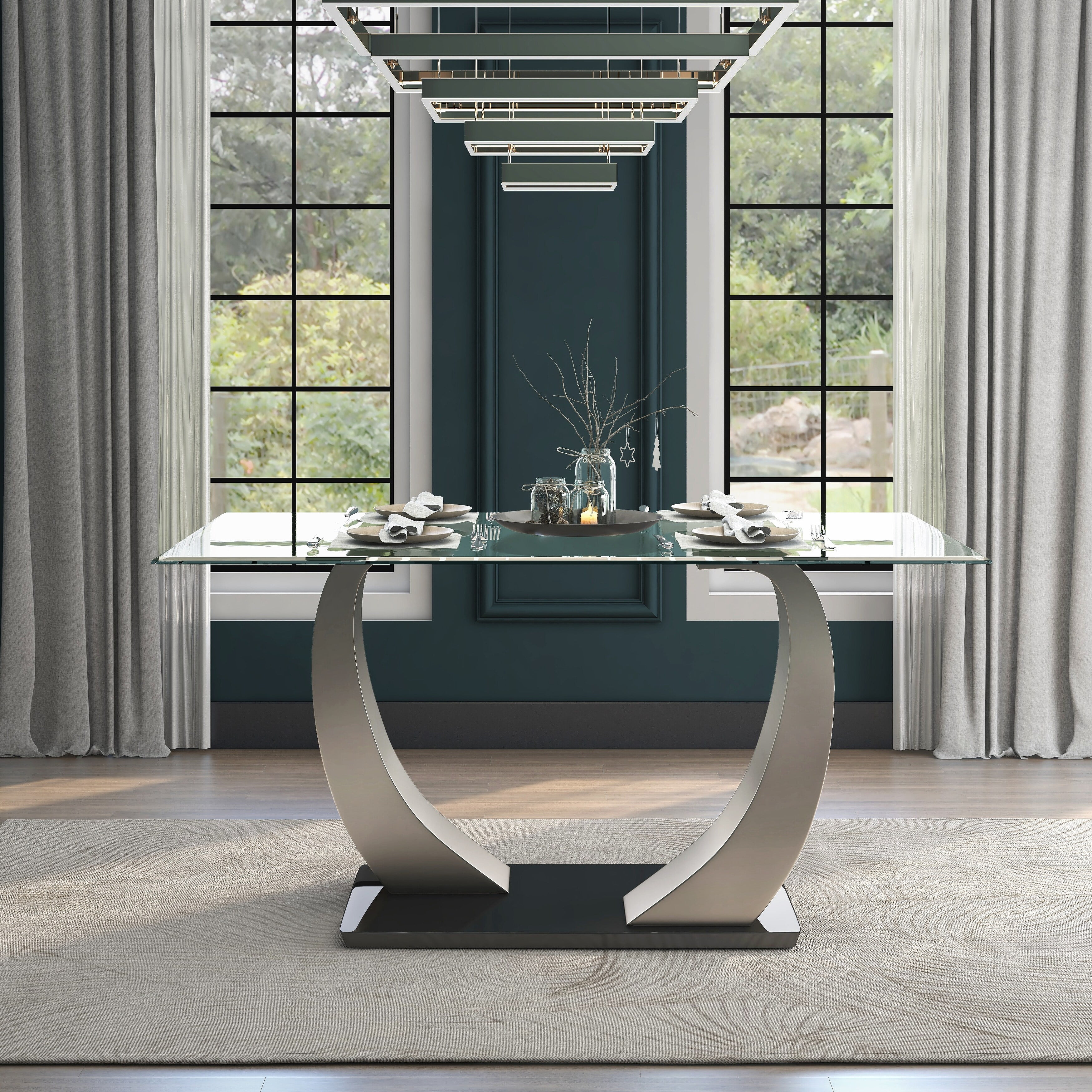 Furniture of America  Jami Modern Silvertone 60-inch Glass Top Dining Table