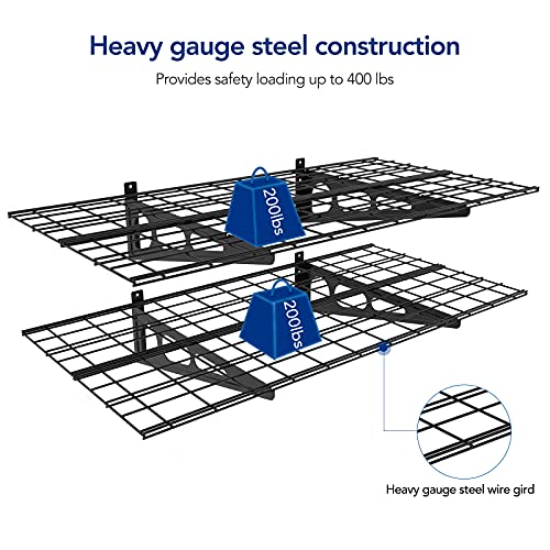 FLEXIMOUNTS 2-Pack 2x6ft Garage Shelving 24-inch-by-72-inch Wall Shelf Garage Storage Rack Floating Shelves, Black