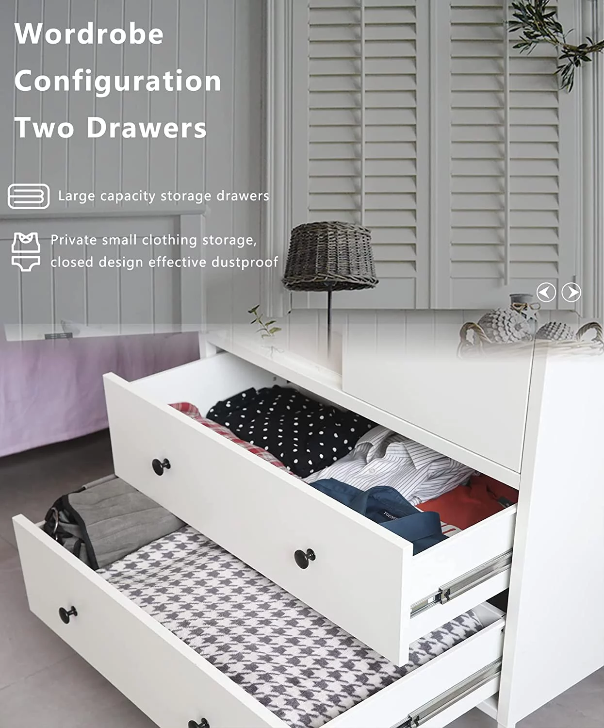 WANHUI Metal Storage Wardrobe with Hanging Rod, Armoire with 2 Doors and 2 Drawers，Steel Wardrobe Closet for Home
