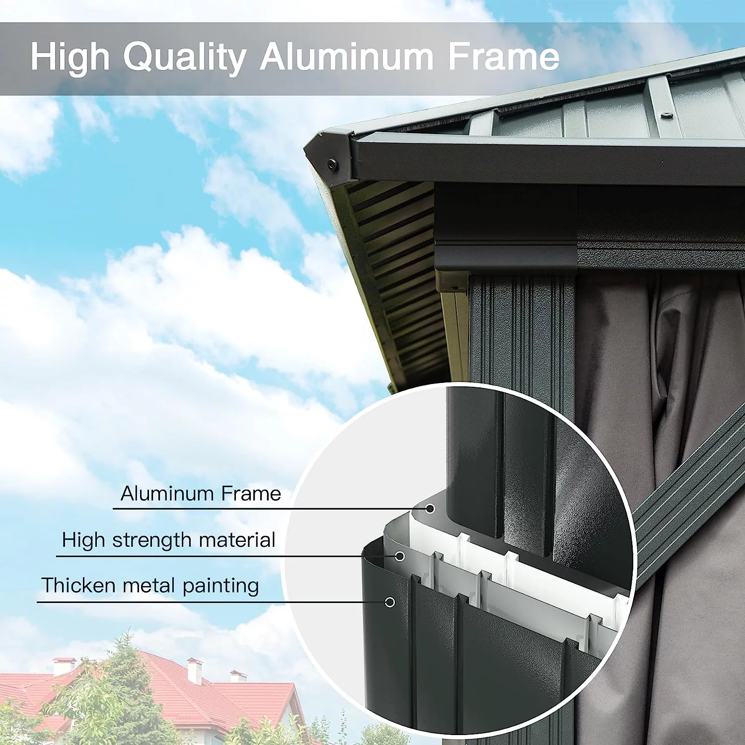 Domi Outdoor Living 10’ x 10’ Hardtop Gazebo Aluminum Frame Canopy with Netting & Curtains