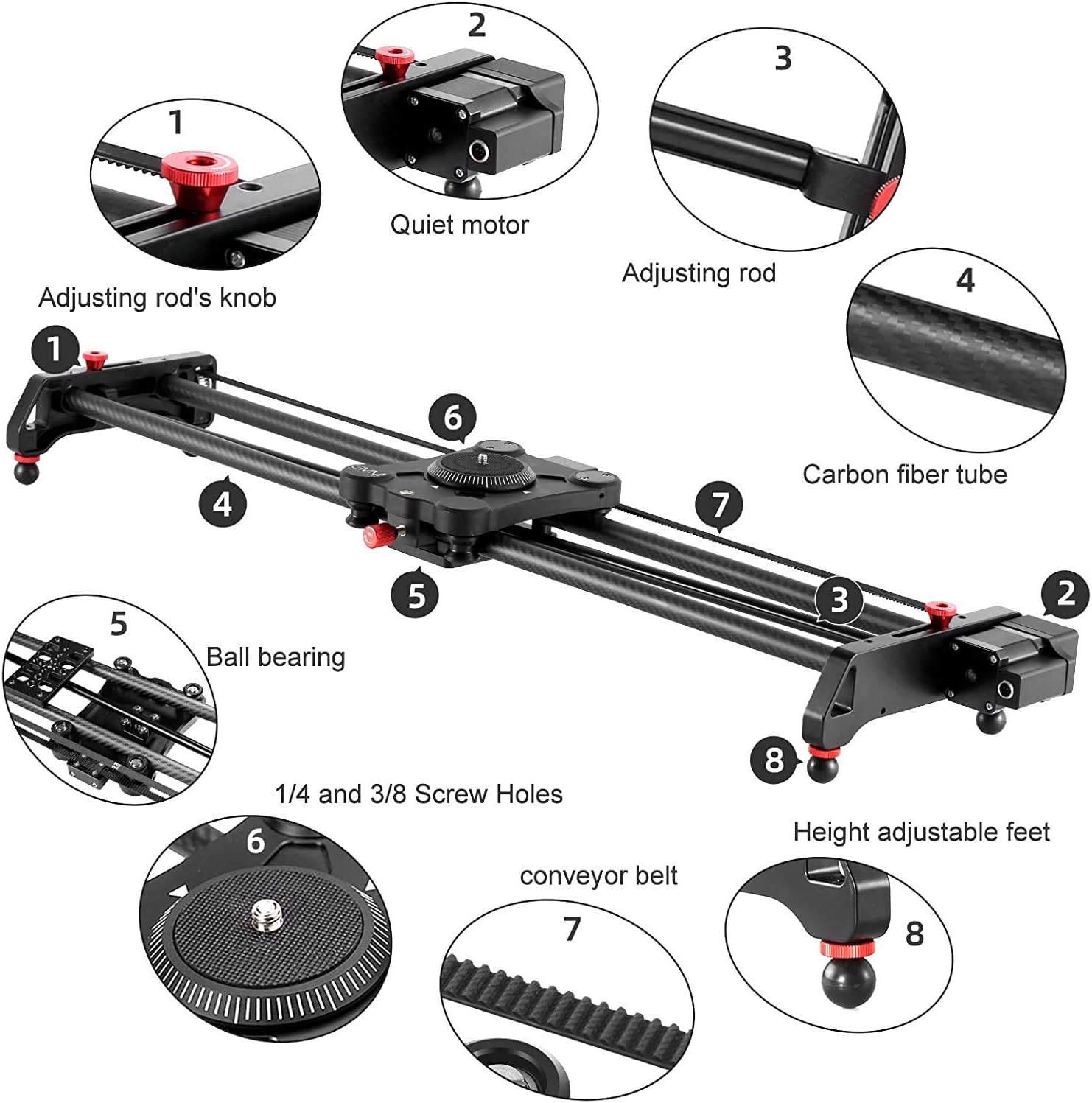 GVM Motorized Camera Slider, 31 Carbon Fiber Dolly Rail Camera Slider with Time-Lapse Photography