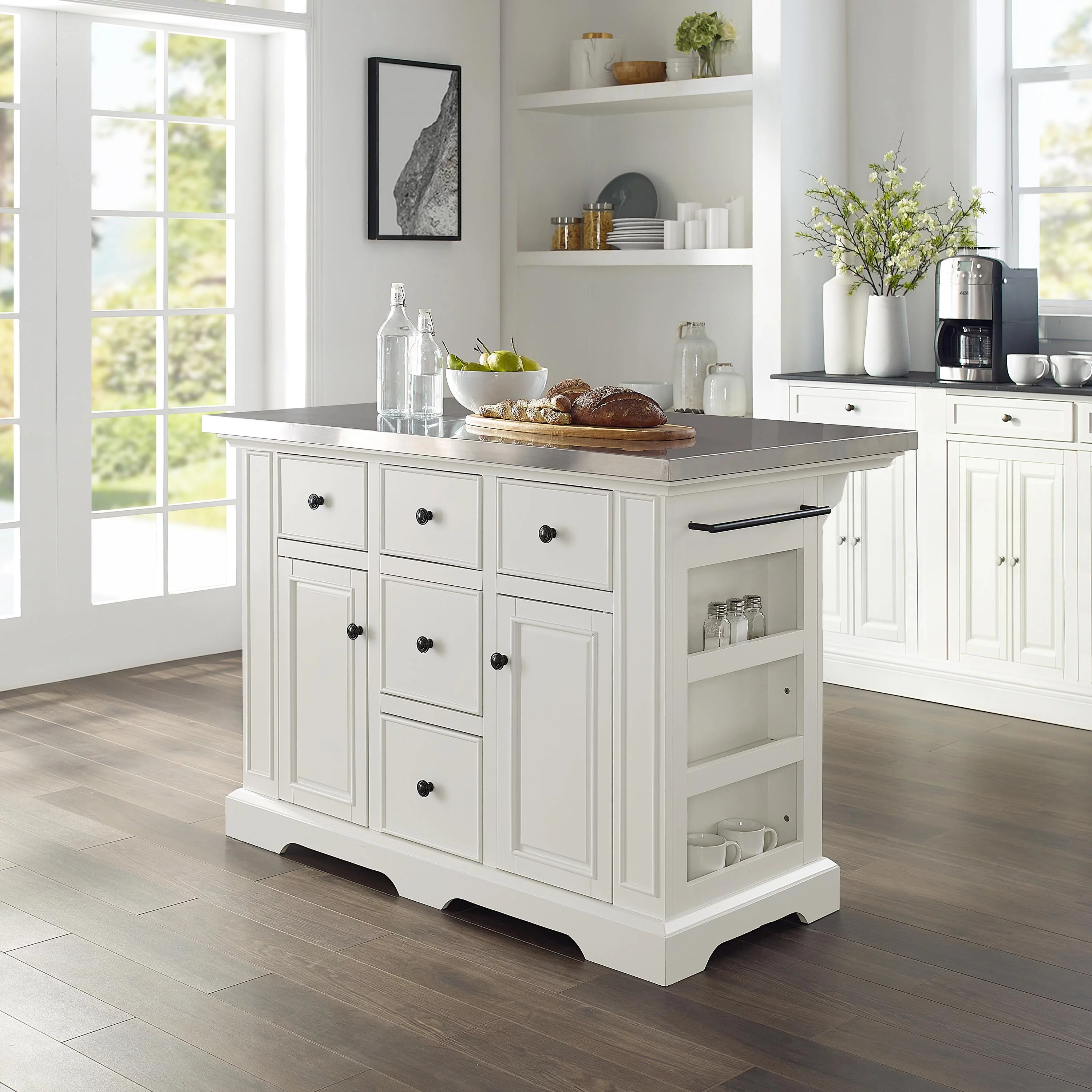 Crosley Furniture Julia Stainless Steel Metal Top Kitchen Island in White