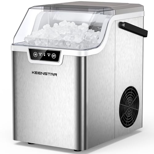 Nugget Countertop Ice Maker with Soft Chewable Ice 40Lbs, Pebble Sonic Ice Machine with Basket and Scoop, Ready in 5 Mins, 40Lbs/24H