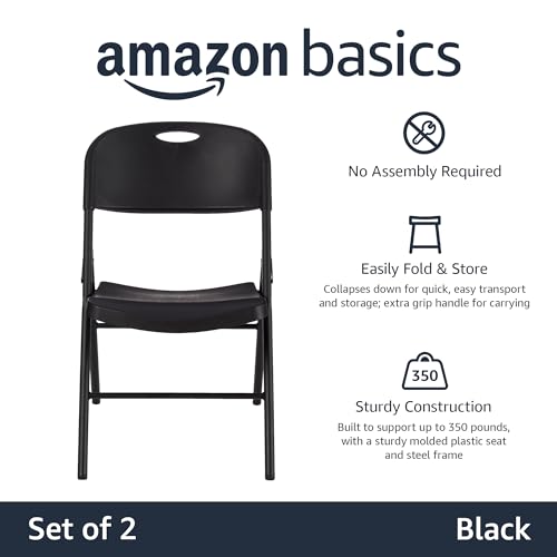 Amazon Basics Sturdy Foldable Plastic Chair, Portable, 350-Pound Capacity, White, 6-Pack