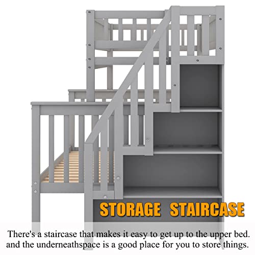 Harper & Bright Designs Bunk Beds Twin Over Full Size, Bunk Bed with Trundle,Storage Shelf and Stairway