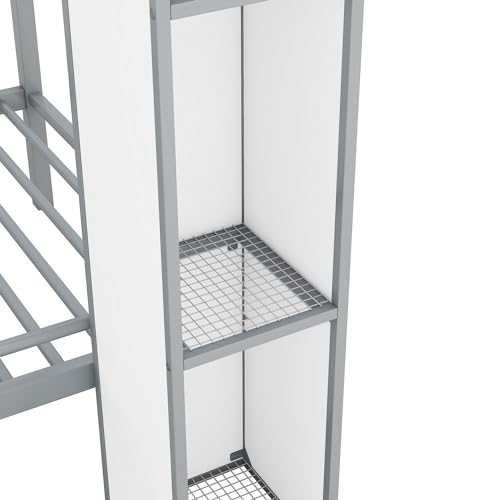 Full-Over-Full Castle Style Bunk Bed with 2 Drawers and 3 Shelves, Wood Bunk Bed Frame with Slide and Storage Staircase for Kids Teens Boys Girls