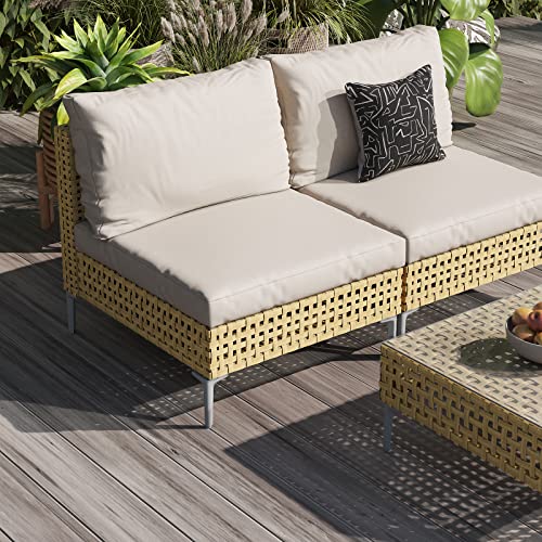Grand patio 7-Piece Wicker Patio Furniture Set, Boho Outdoor Conversation Set Sectional Sofa with Water Resistant Thick Cushions and Coffee Table