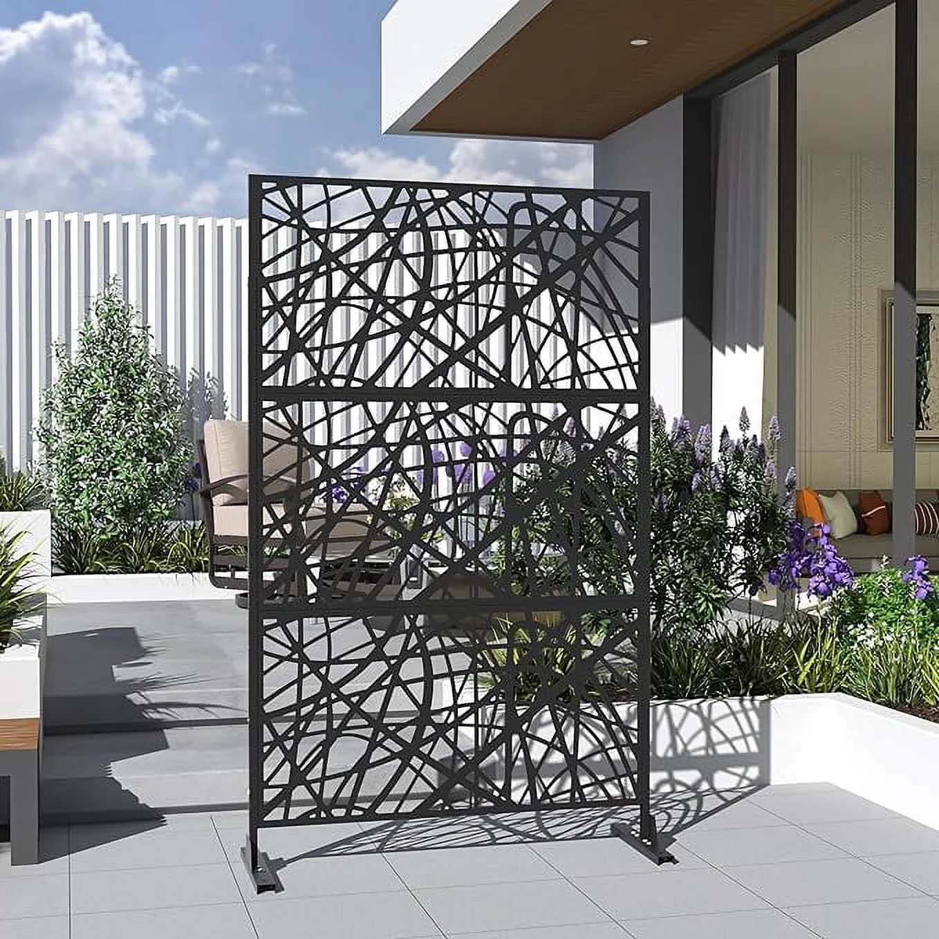Delnavik Outdoor Privacy Screen, Metal Privacy Screen Panel Freestanding, Patio Privacy Screen Divider with Stand for Outdoor Garden Indoor Balcony