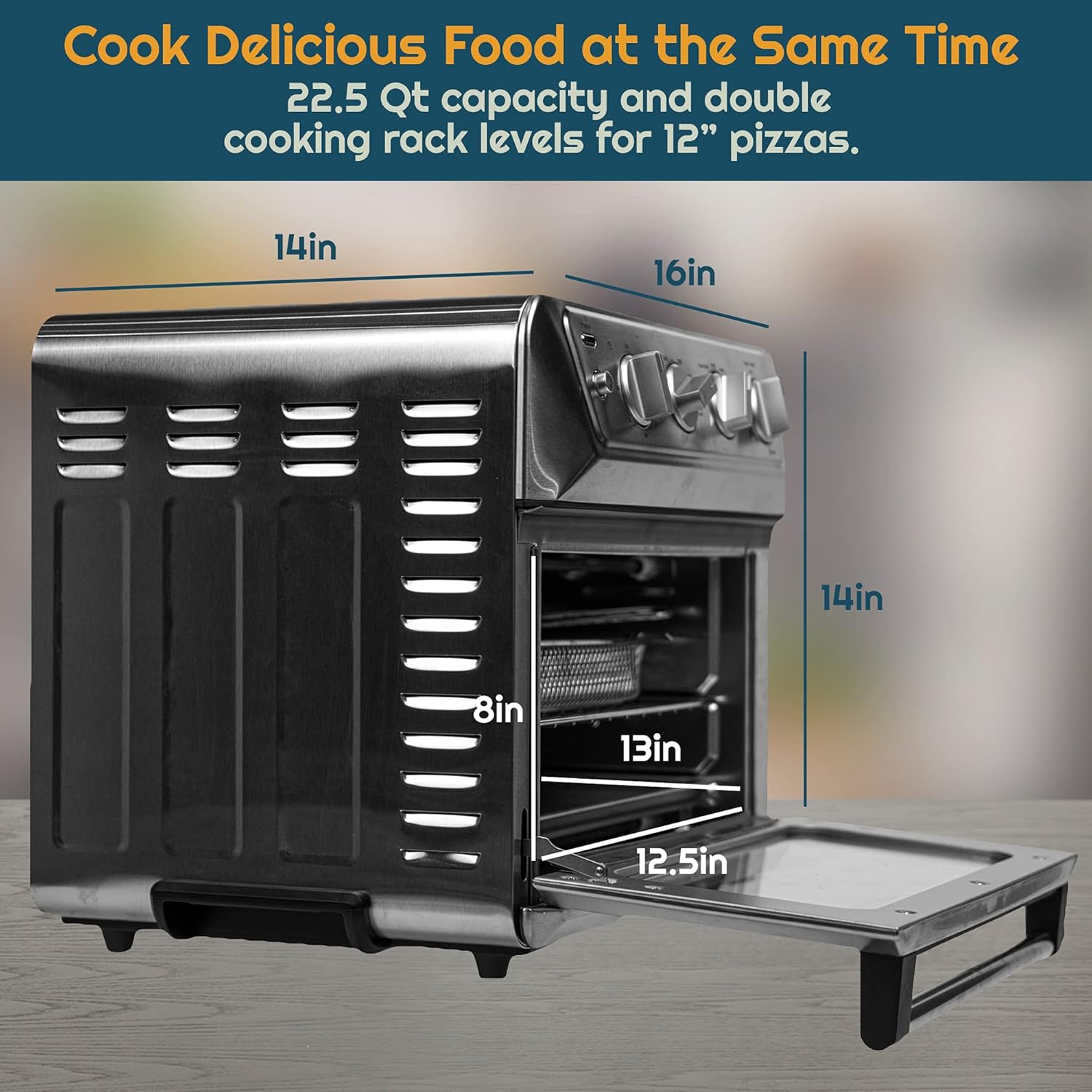 iCucina Toaster Oven Air Fryer Combo, Countertop Oven with 4 Slice Toaster, 7-in-1 Appliance with Stainless Steel Accessories