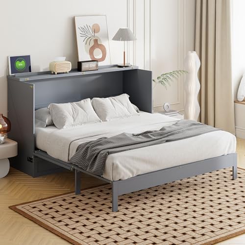 Harper & Bright Designs Queen Size Murphy Bed Cabinet Wall Bed Chest with USB, Charging Station and Large Storage Drawer for Home Office (White)