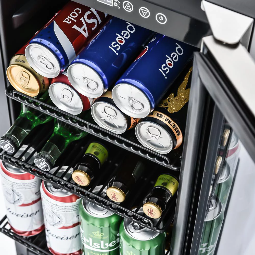 15 Inch Beverage Refrigerator Under Counter Built-in Wine Cooler Mini Fridge Clear Glass Door Digital Memory Temperature Control