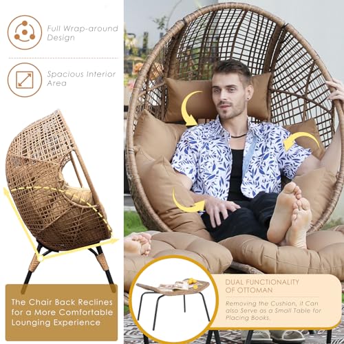 NICESOUL Egg Chair Indoor Outdoor, Large Egg Lounge Chair w/Ottoman, Oversized Comfy Cushioned Brid Cage Seat 440lbs