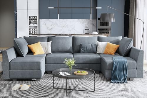 HONBAY Modular Sectional Sofa U Shaped Sectional Modular Sofa with Storage Convertible Sectional Couch for Living Room, Grey