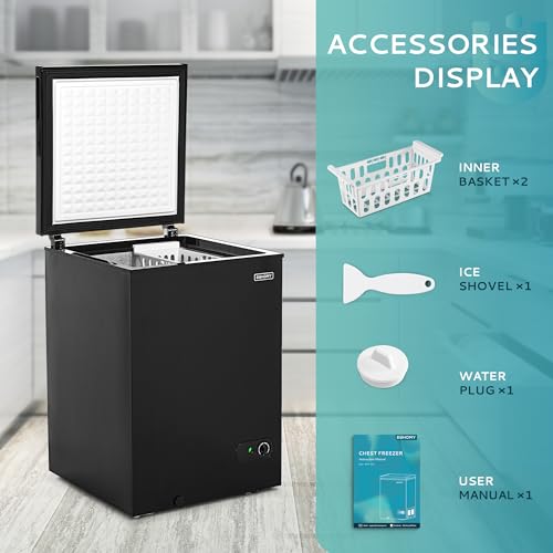 EUHOMY 3.5 Cu.Ft Chest Freezer with Removable Basket, Small Deep Freezer Adjustable 7 Thermostat, Quiet Mini Freezer Free-Standing Top Door