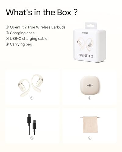 SHOKZ New OpenFit 2 Open-Ear Headphones, True Wireless Bluetooth Earphones with Microphone, Earhook Earbuds with 48 Hours of Playtime, Fast Charging