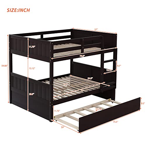 SOFTSEA Twin Over Full Bunk Bed with Slide, Solid Wood Bunk Beds with Stairs for Kids