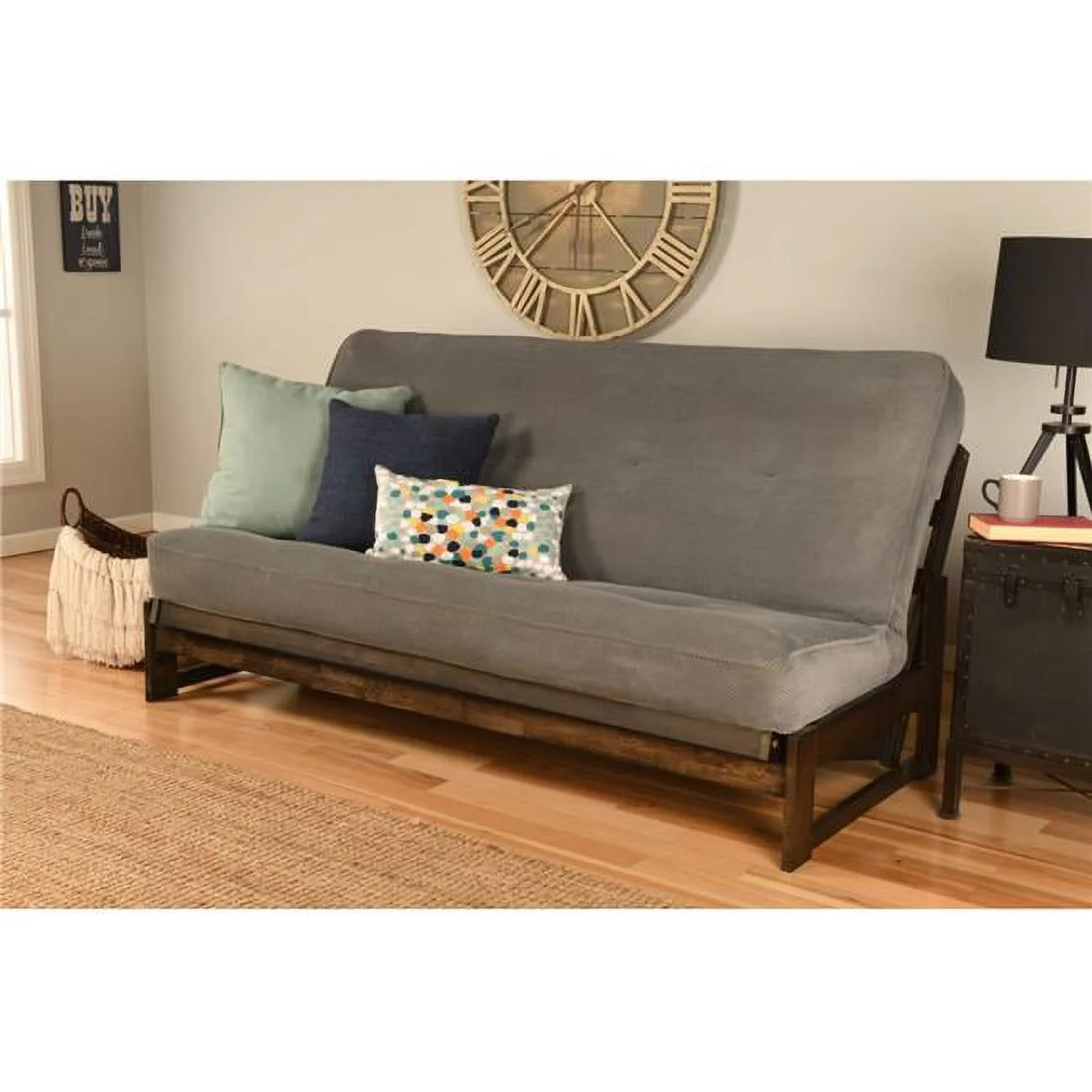 Aspen Reclaim Mocha Futon Frame with Marmont Thunder Mattress - Full Size