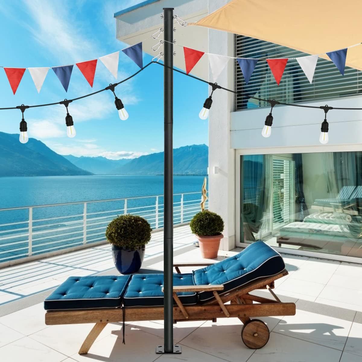 Slsy Outdoor String Light Pole Stand 8/10 FT, Awning Canopy Support Pole for Concrete Deck