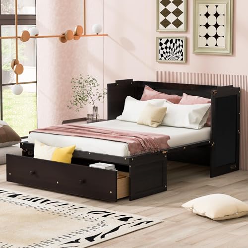Harper & Bright Designs Queen Size Murphy Bed Cabinet, Solid Pine Wall Bed Chest with USB