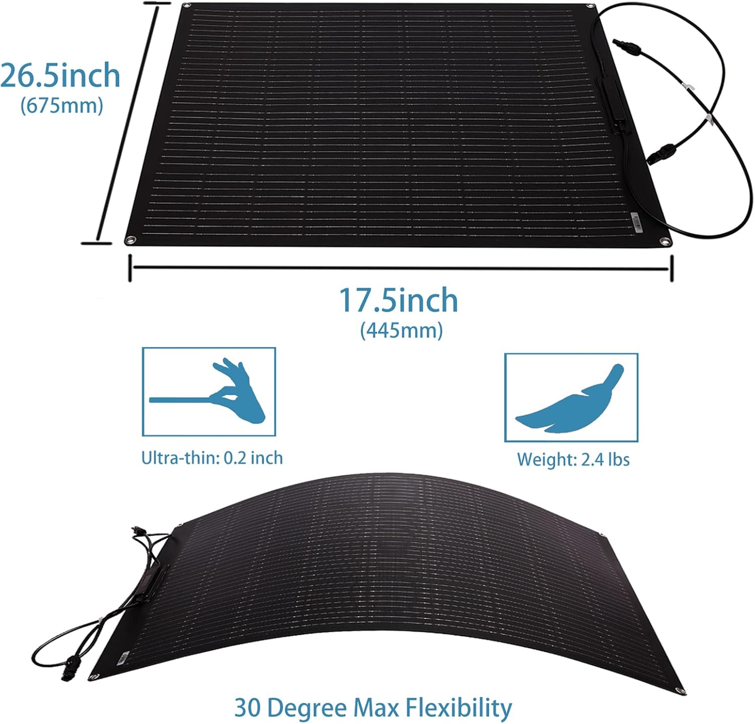 Mono 50W Flexible Solar Panel Waterproof Off-Grid Solar Power System Charger for RV, Boat, Caravans, Motorhome, Camping and 12V Charging