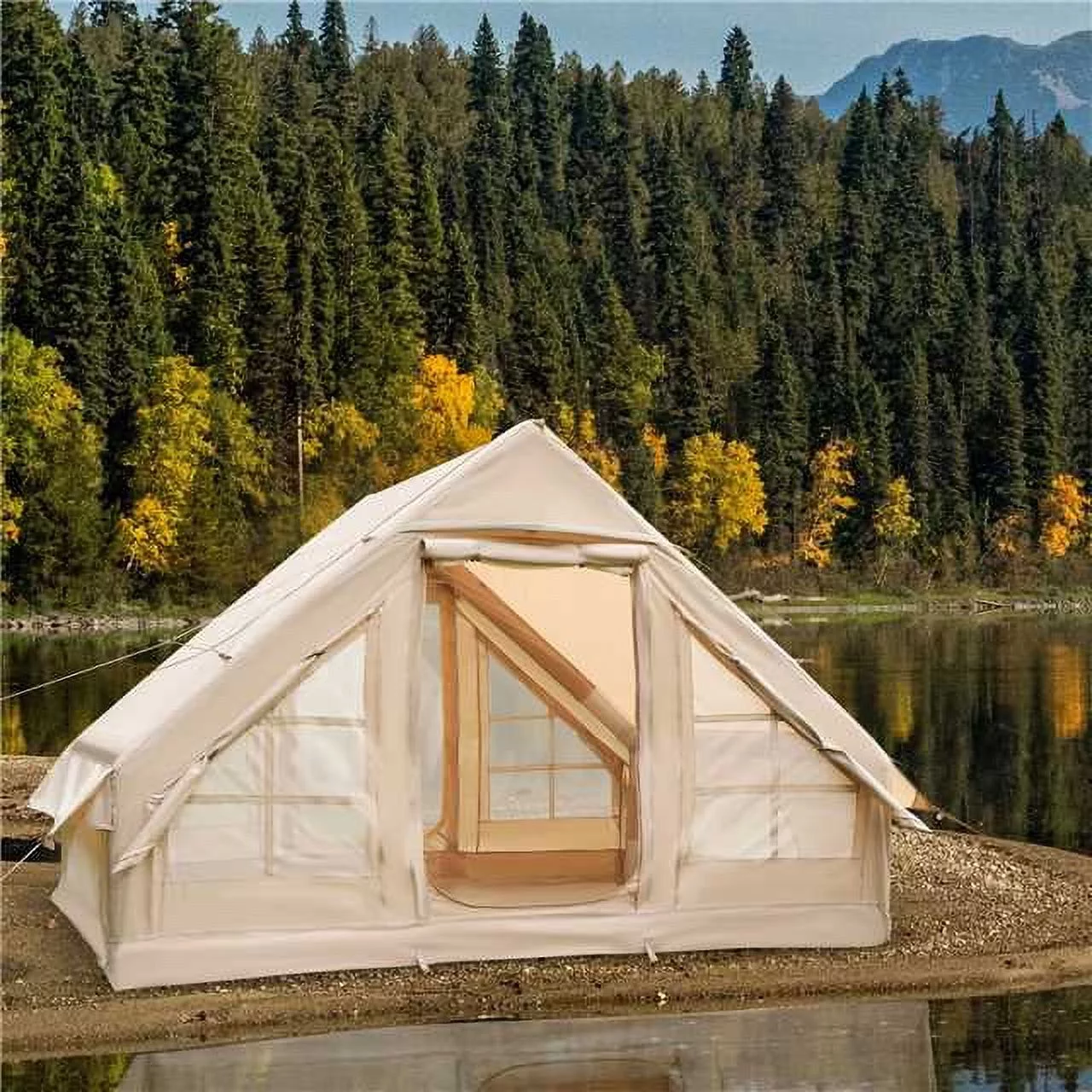 ONLYCTR Inflatable Camping Tent with Pump, Glamping Tents, Easy Setup 4 Season Outdoor Blow Up Tent, Luxury Cabin Tent with Mesh Windows & Doors
