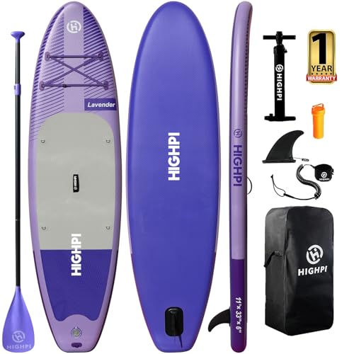 Highpi Inflatable Stand Up Paddle Board Premium SUP Accessories, Backpack, Wide Stance, Surf Control, Non-Slip Deck, Leash, Paddle and Pump
