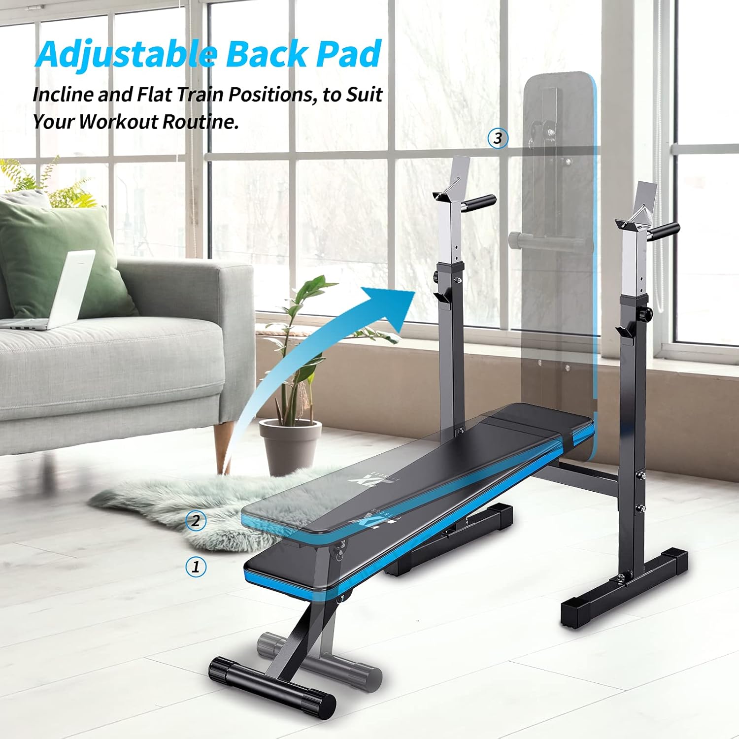 JX FITNESS Adjustable Weight Bench with Barbell Rack Folding, Weight Lifting Bench with Dip Station for Home Gym