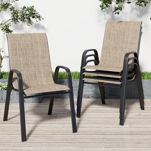 Patio Chairs Set of 6, Stackable Outdoor Dining Chairs for All Weather Textilene Fabric & Metal Frame, Outdoor Chairs Set for Backyard Deck Garden