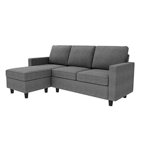 HONBAY Convertible Sectional Sofa, L Shaped Couch with Reversible Chaise for Small Space, Black