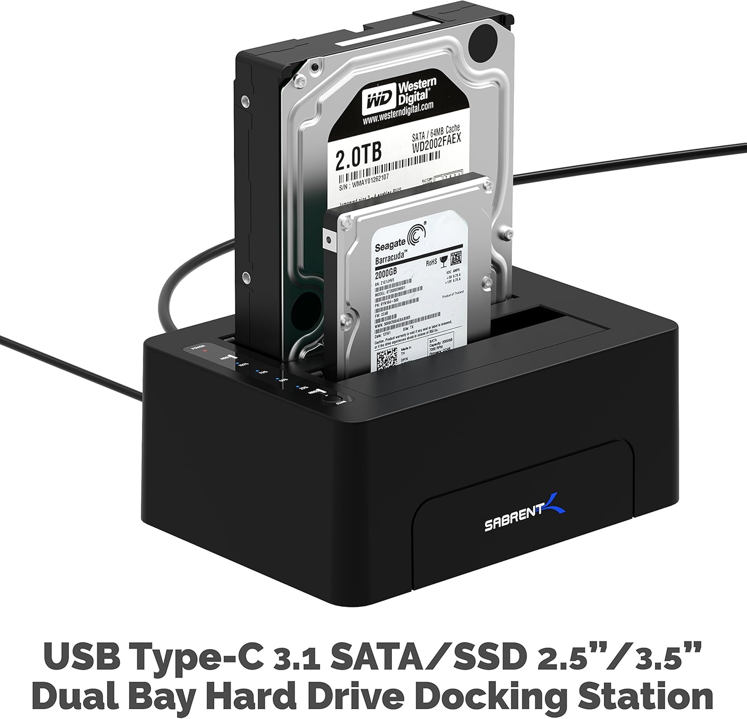 Sabrent USB 3.1 to SATA External Hard Drive Docking Station for 2.5 or 3.5in HDD