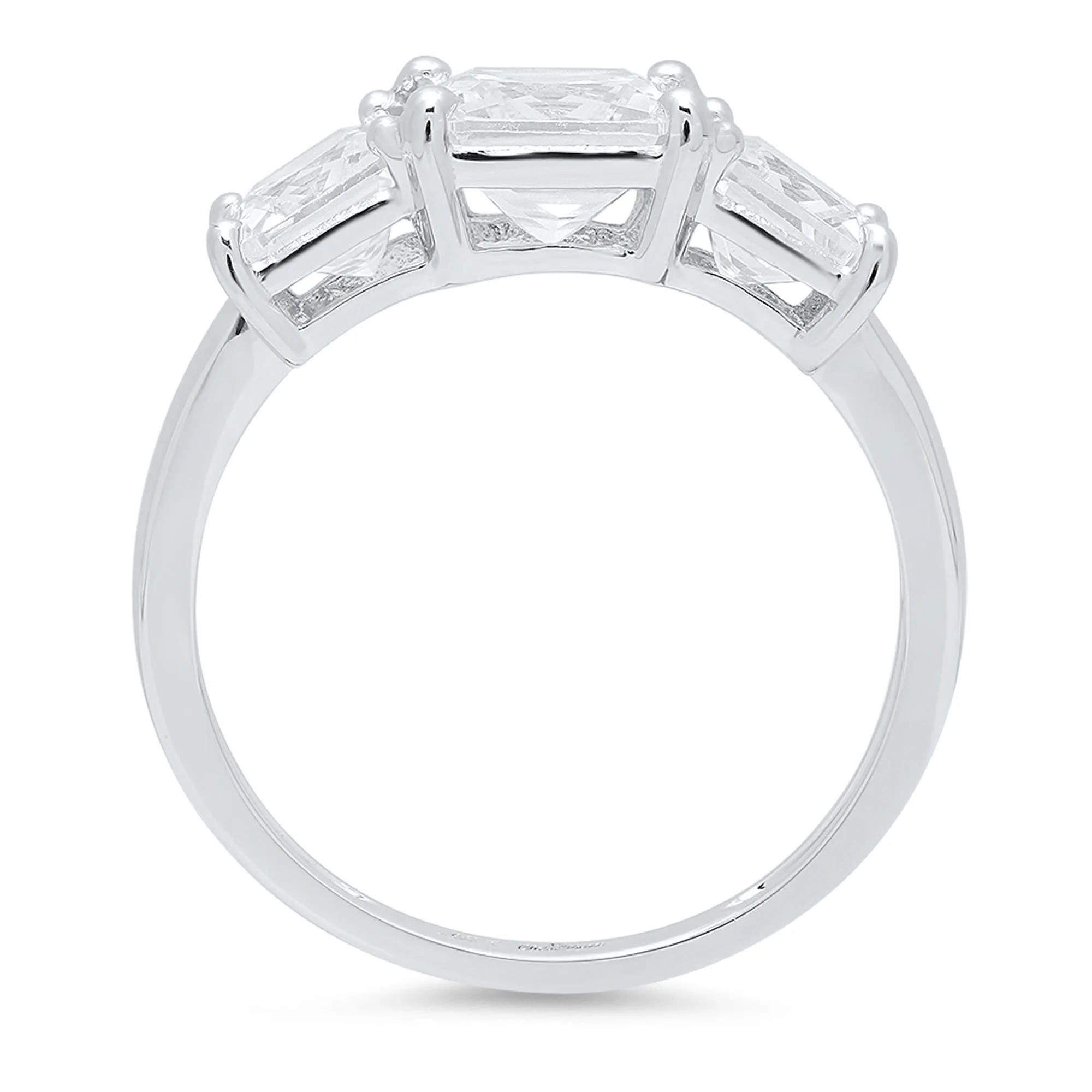 4.0 ct Square Emerald Cut Real Genuine Natural Diamond SI1-SI2 J-K 14K White Gold Three-Stone Promise Wedding Statement Engagement Designer Ring size