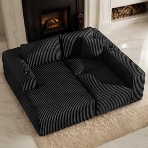 DURASPACE 108'' Modular Sectional Sofa, Cloud Boneless Couch with Deep Seat, Cup Holder, Memory Foam, Corduroy L Shaped Couch for Living Room Bedroom