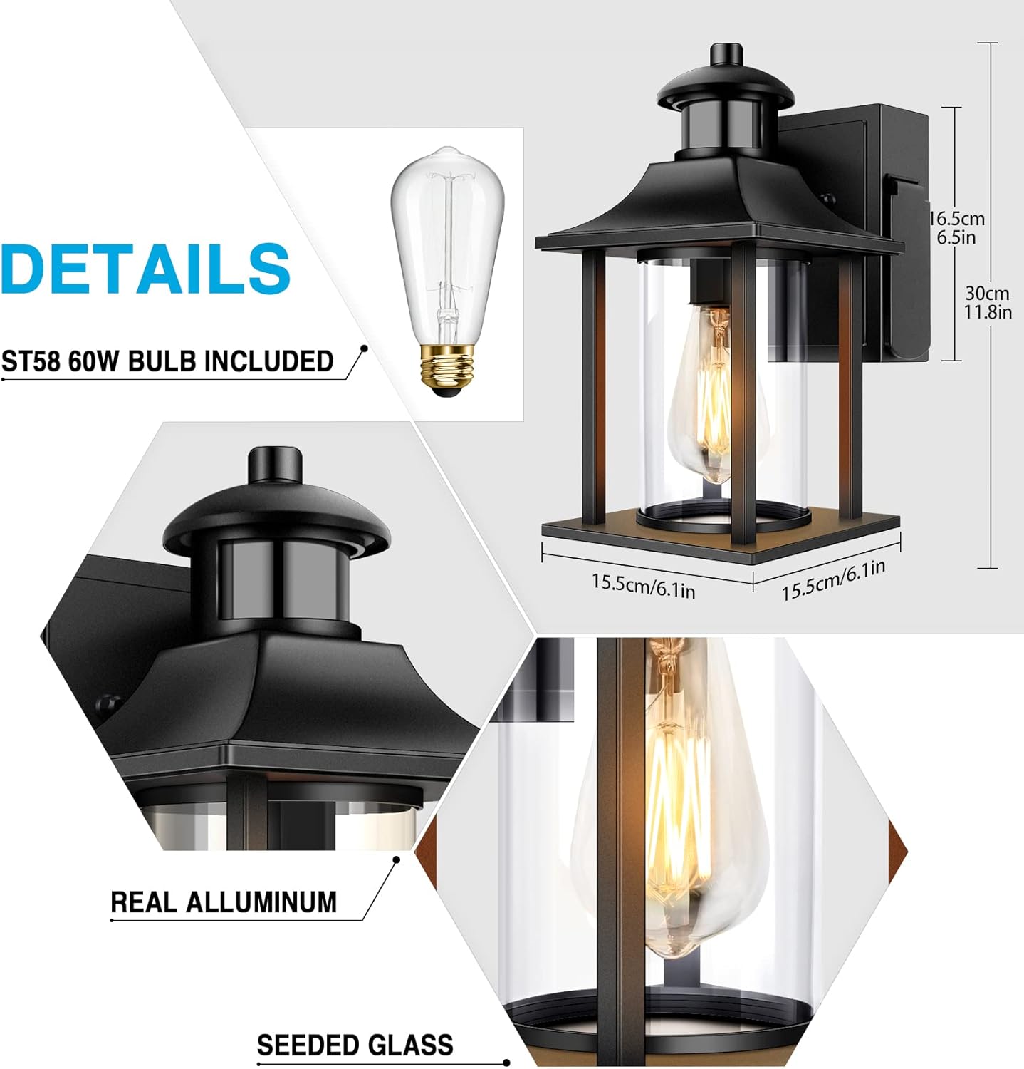 Outdoor Porch Light with GFCI Outlet for House,Dusk to Dawn Motion Sensor Outdoor Light Fixture Exterior Work with Security Camera