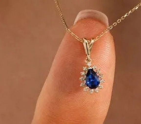 Teardrop Blue Sapphire Necklace- Sterling Silver Sapphire Necklace Sapphire Bridal Necklace- September Birthstone- Anniversary Birthday Gift