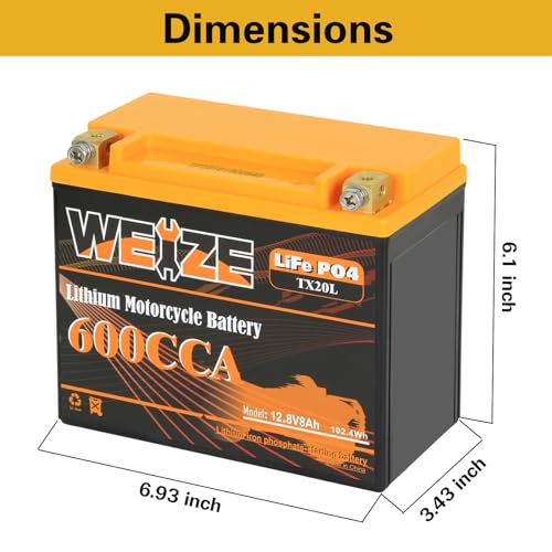 Weize Lithium YTX30L-BS, 700A Lithium LiFePO4 YTX30L Motorcycle Battery, 12V 10AH ATV, UTV, Jet Ski, Scooter, Lawn Mower, Tractor, Generator Battery