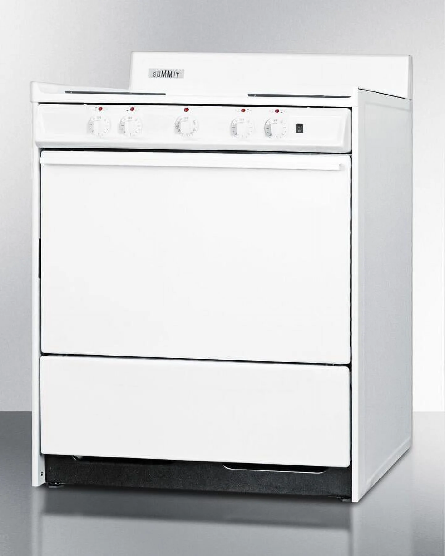 Summit WEM2171Q 30" Freestanding Electric Range with 4 Burners 3.6 Cu. Ft. Capacity Manual Clean Storage Drawer Porcelain oven & 5 Indicator Lights