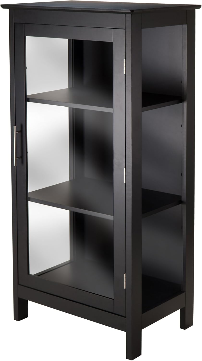 Winsome Poppy Display Cabinet with 3-Sided Tempered Glass, 47.2"H, Black (20523)