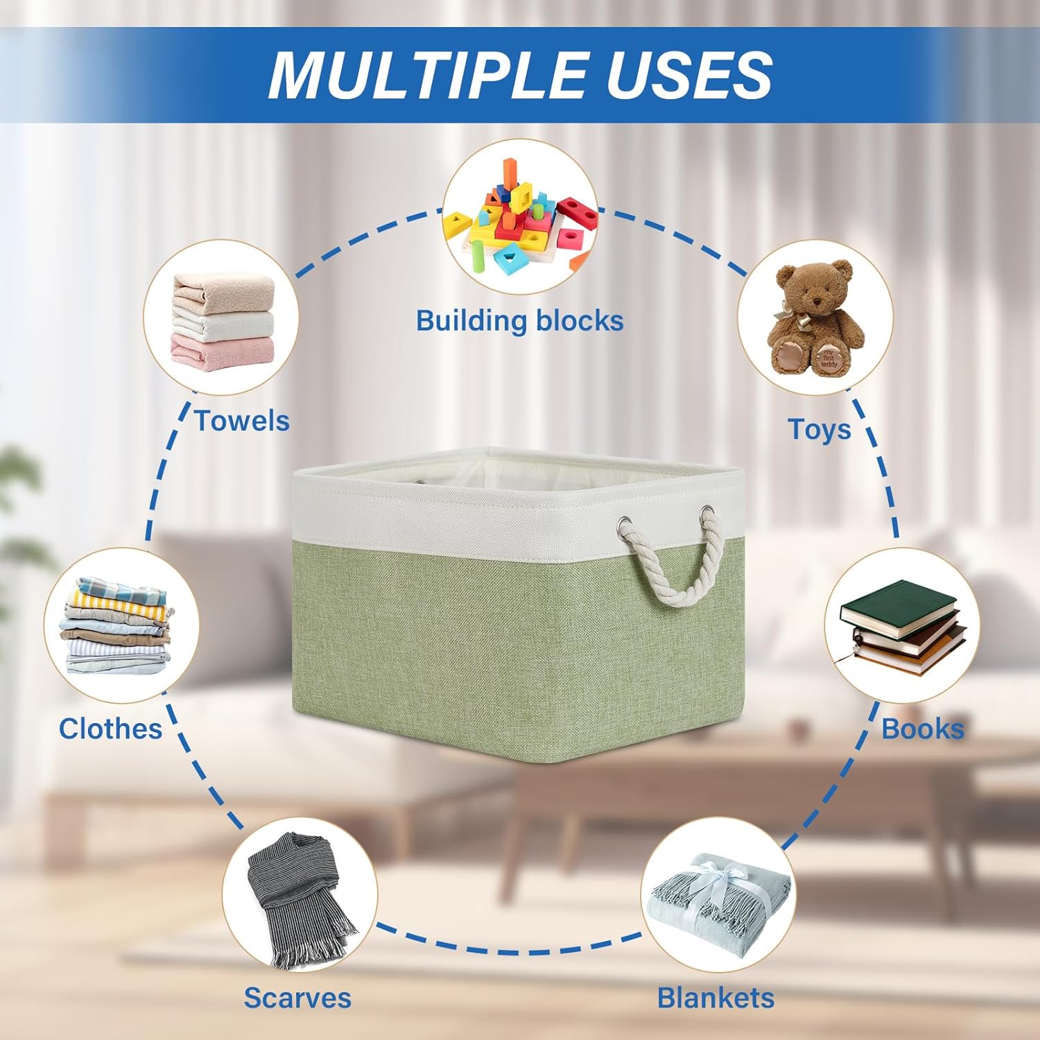 Fabric Storage Baskets 4Pack Storage Bins Decorative Basket for Gift, Clothes Bin with Handles, Rectangle Baskets for Storage, Blankets(White&amp