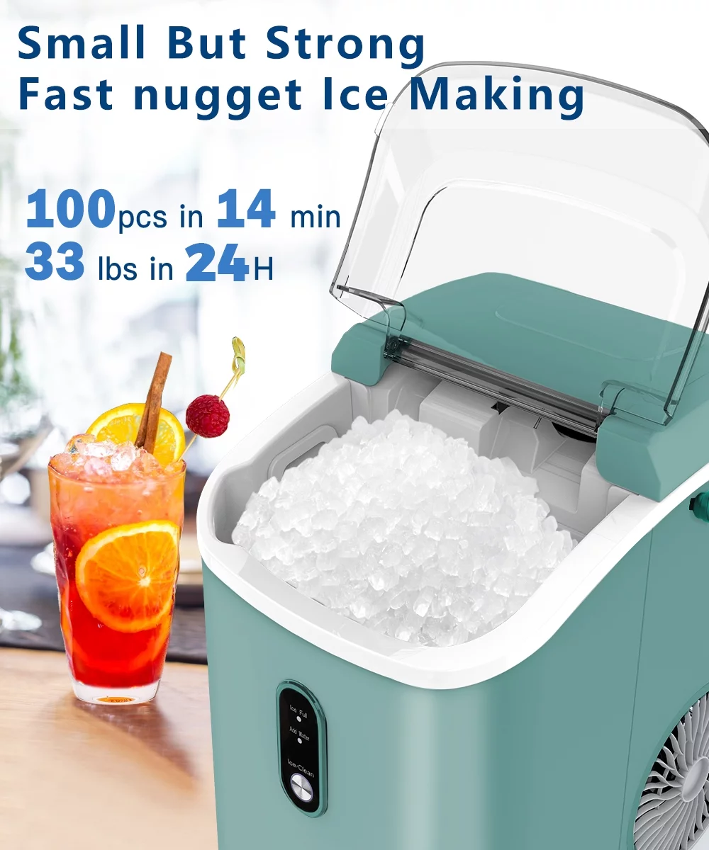 COWSAR 33lbs Countertop Nugget Ice Maker, Potable with Scoop,聽Soft Nugget Ice Ready in 10mins, Red