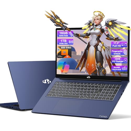 NIMO 17.3 Gaming-Laptop Ryzen 9 8945HS (>i9-13900H) 16GB RAM, 1TB SSD, Radeon 780M, PD 100W USB-C 4.0 AI-Enhanced for Copilot VR Ready
