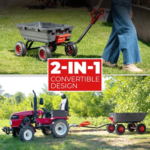 XtremepowerUS 2-in-1 Convertible Handle Heavy Duty Garden Cart Dump Wagon Utility 800-Pound Dump Cart Utility Cart for Yard, Farm 10" Pneumatic Tires